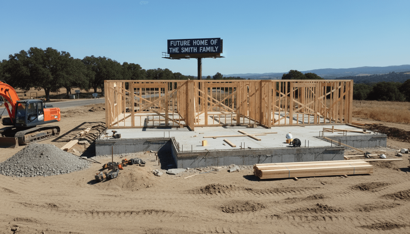 single family home under construction with wood framing and foundation