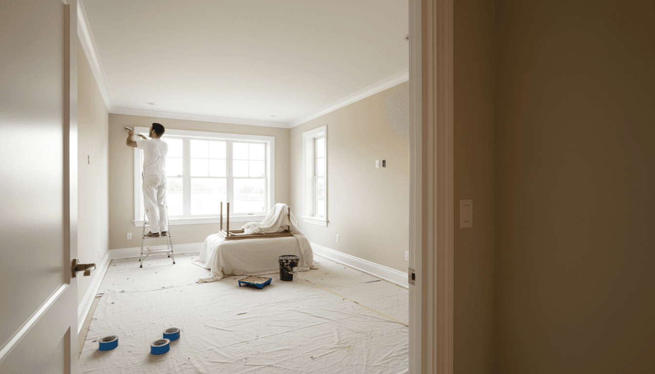 Finished master bedroom with vaulted ceiling and large window in a new home